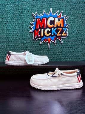 HEYDUDE Wally Americana Off White Canvas Slip-On Loafers